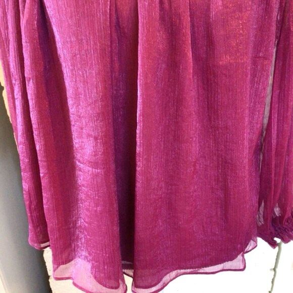 Shimmer Chiffon Top Womens Size XS Magenta Puff Long Sleeve Sheer Blouse Do+Be - Picture 8 of 11